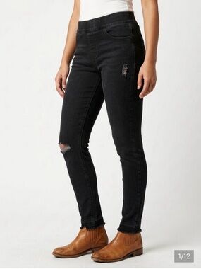 SPANX Black Distressed High-Rise Skinny Jeans